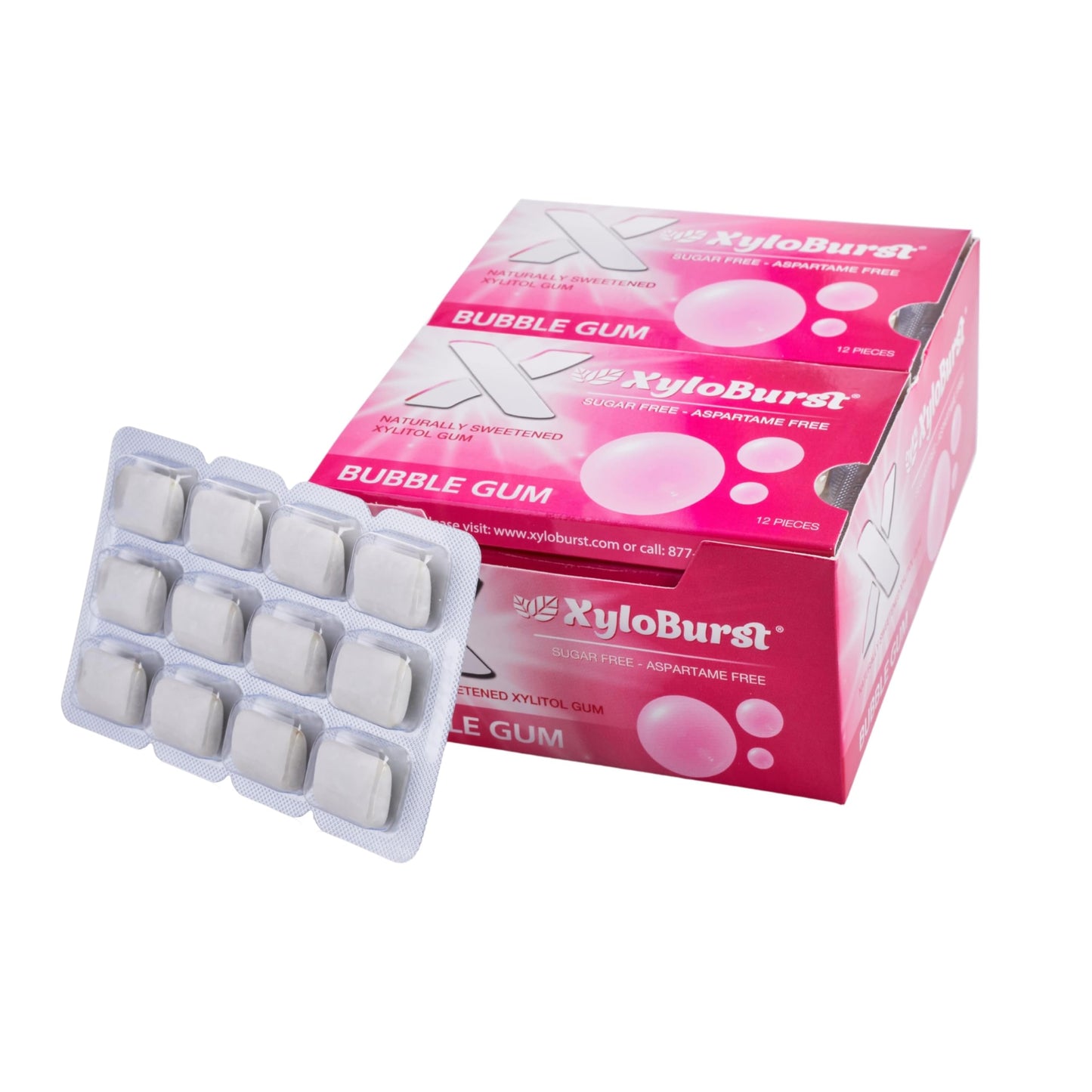 Xyloburst Xylitol Chewing Gum, Sugar Free, Gluten Free, Keto Friendly, Pink, Small, Pack of 12, 12 Pieces
