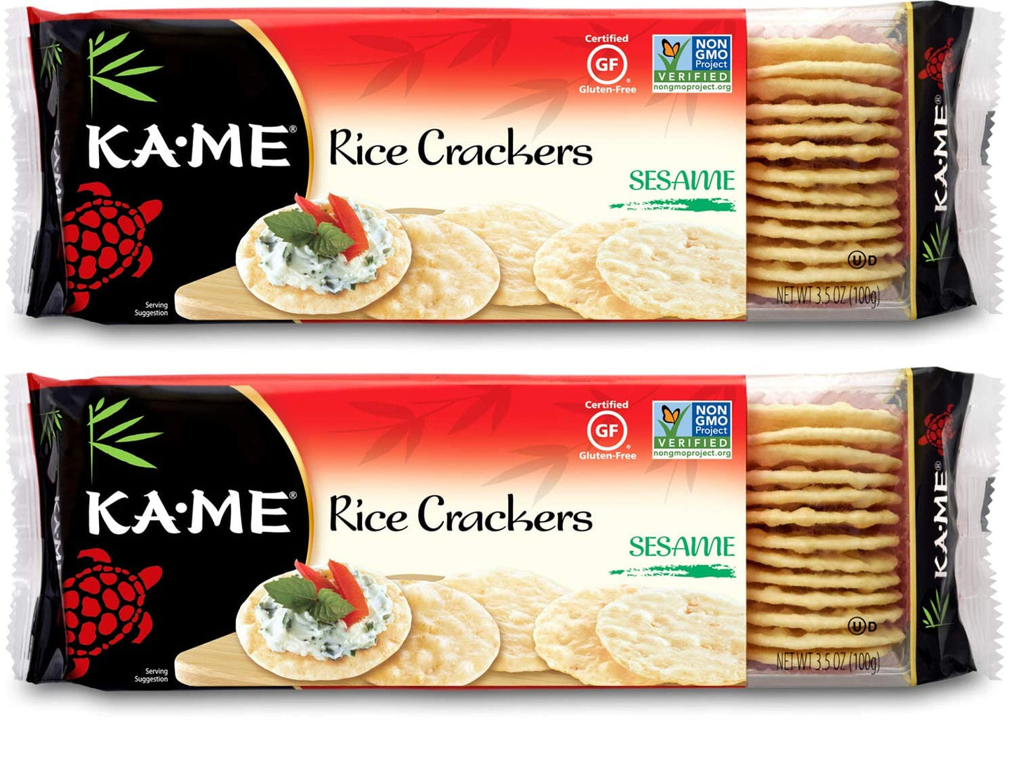 KA-ME Sesame Rice Crackers, Gluten-Free, Non-GMO, 3.5 oz (2 Pack)