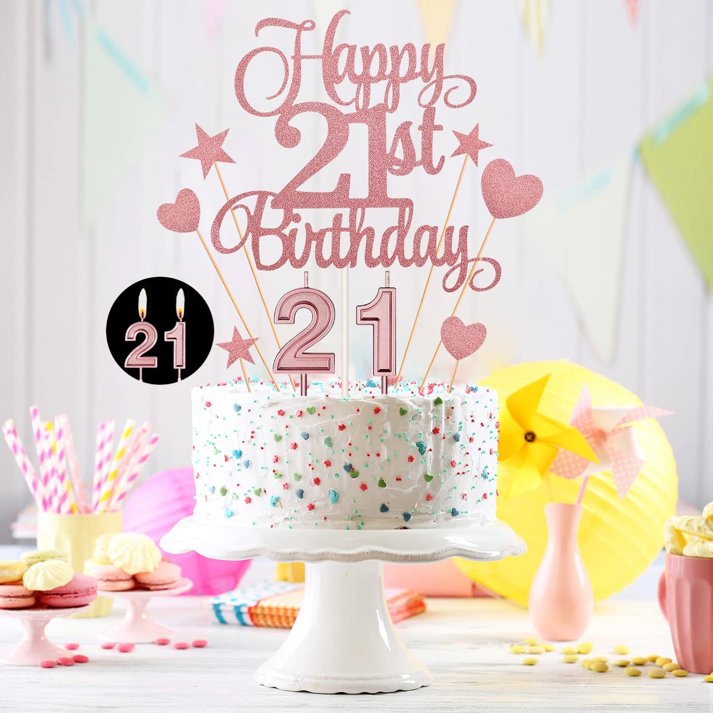 21St Birthday Cake Decorations Set Include 21St Birthday Candles Numeral 21 Cake Candles And Happy 21St Birthday Cake Toppers Wi
