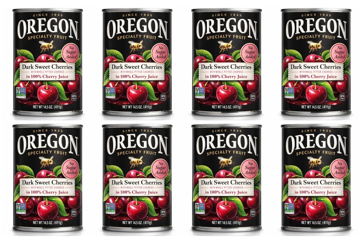 Oregon Dark Sweet Cherries In Cherry Juice (Value Pack Of 8) No Sugar Added  100% All Natural 14.5 Oz Cans Canned Cherries