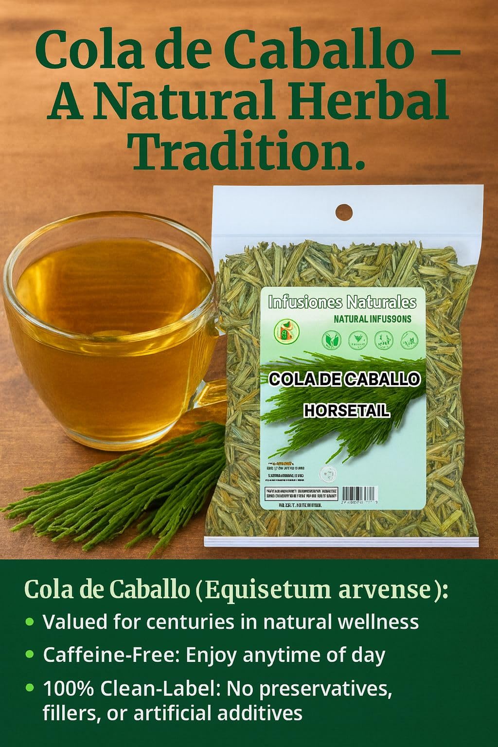 Cola de Caballo Herbal Tea - 4 oz (113 g) - 100% Natural Horsetail Loose Leaf Tea (Shave Grass) - Traditional Mexican Remedy - Caffeine-Free  Vegan  Non-GMO  Gluten-Free - by BexpertsUSA