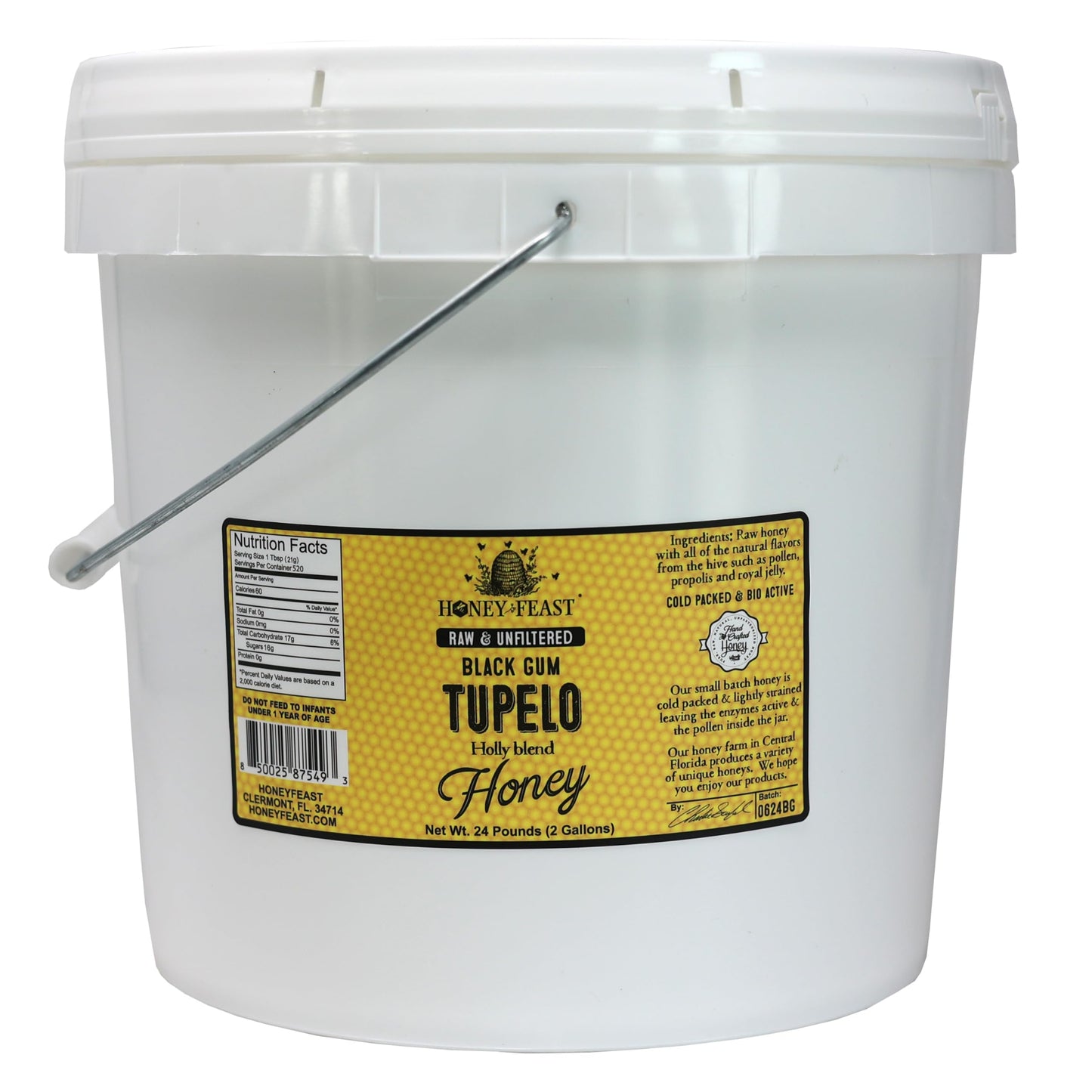 Honey Feast Tupelo Honey 2 Gallons - Authentic Florida Honey from Black Gum Tupelo & Holly Blend, Raw Bulk, Pure from Central Fl