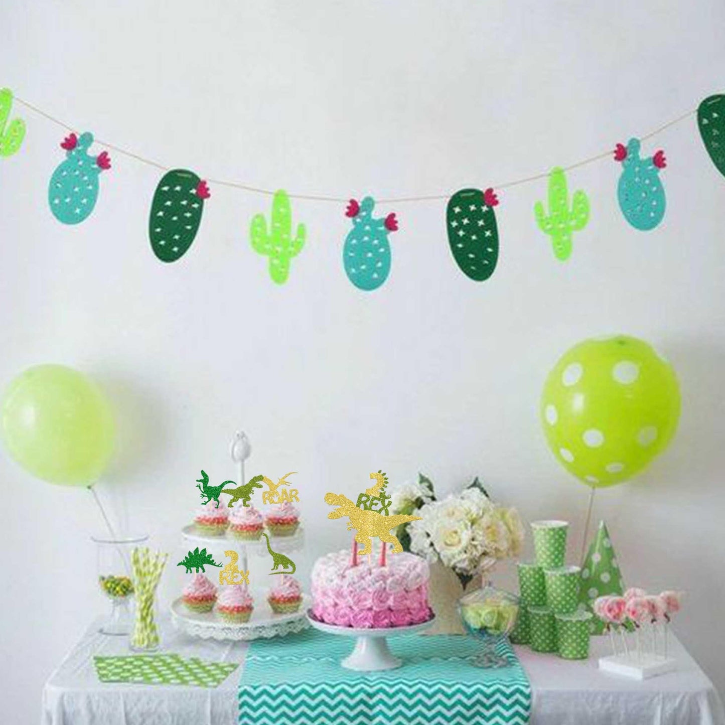 YCTHUNFISH Dinosaur Cupcake Toppers, 25 Pack, Glitter, Gold, Paper, Dino Theme for Birthday Party Decorations