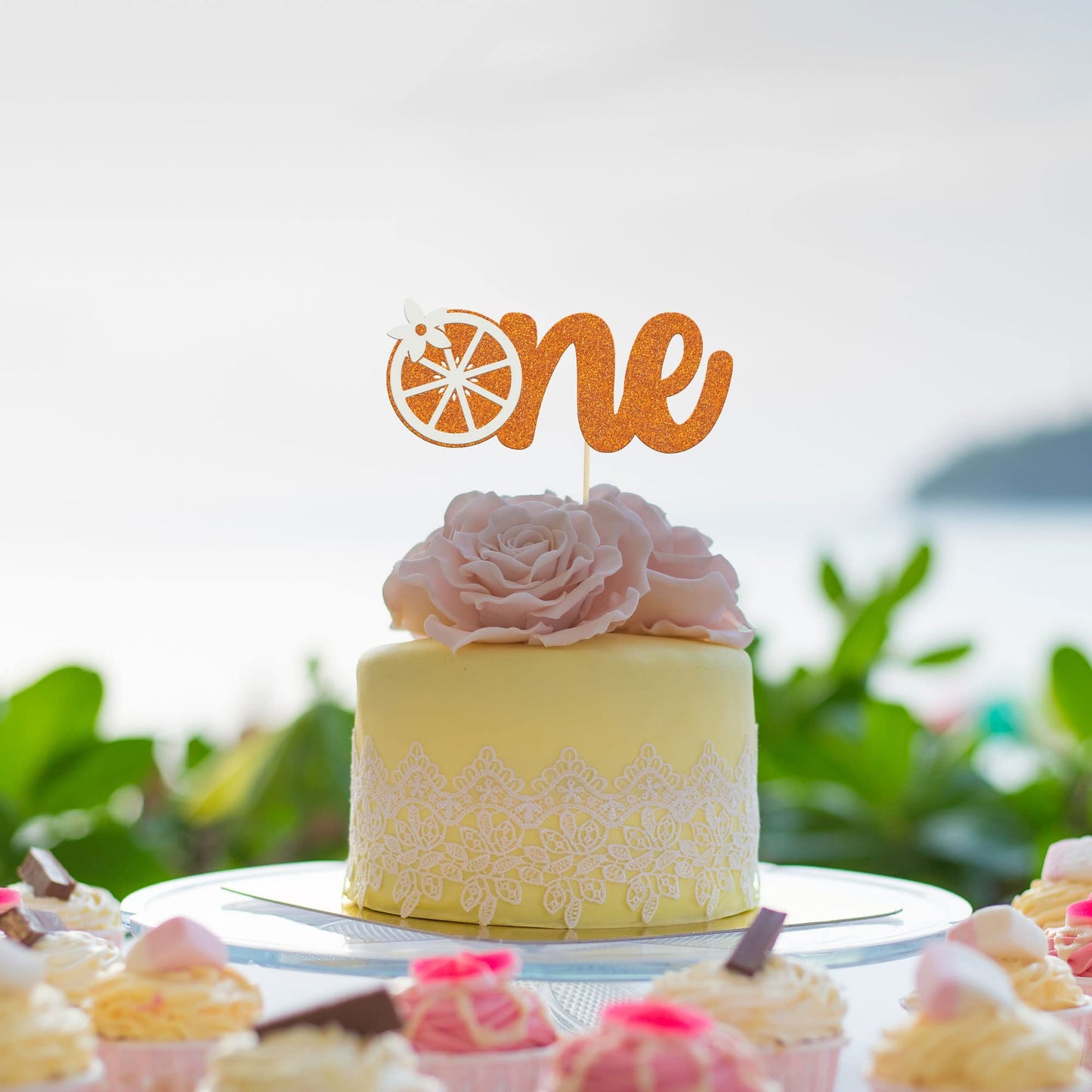 1Pc Little One Cake Topper Glitter Orange First Birthday Cake Pick Decorations For Citrus Fruit Theme Baby Shower Kids Birthday