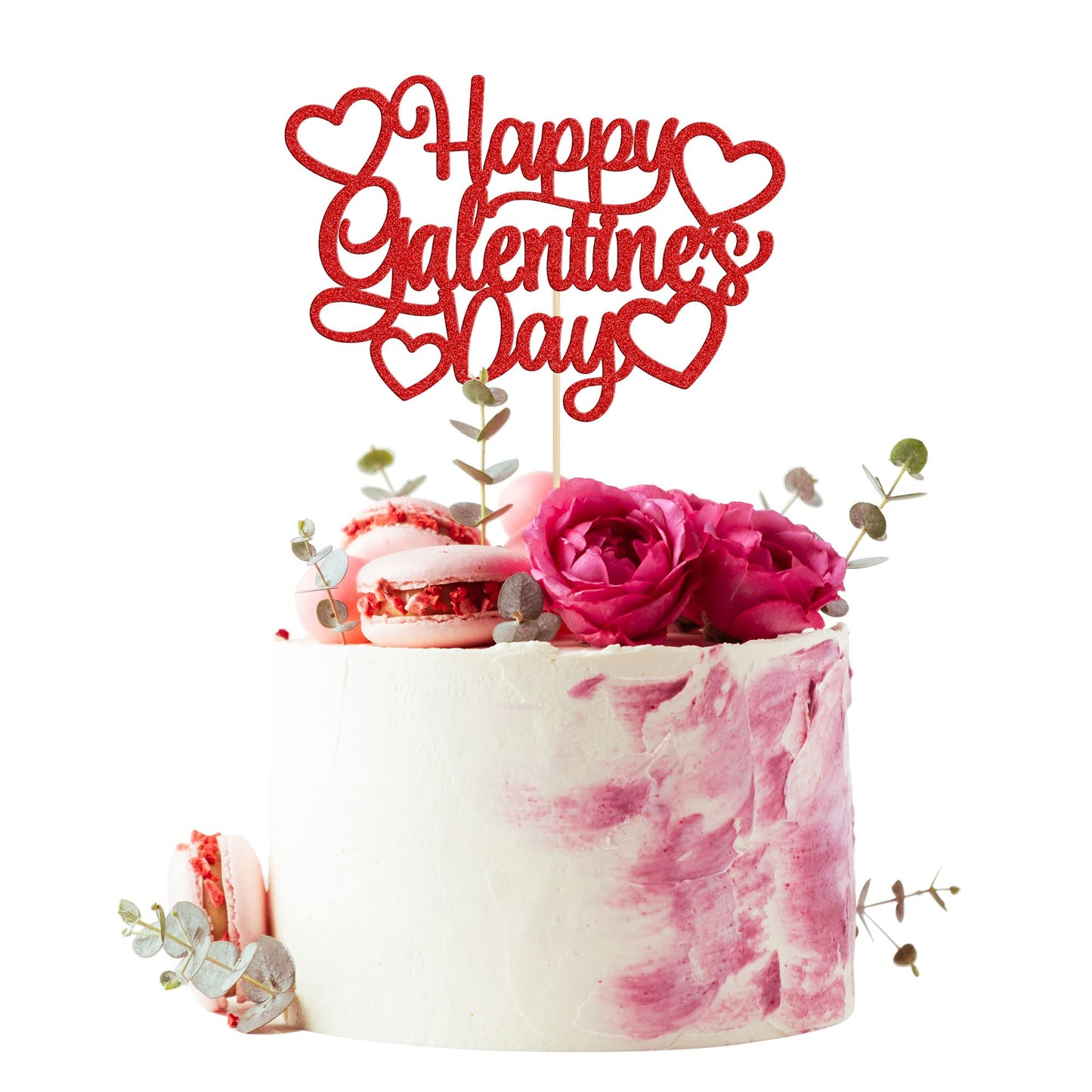 1Pc Happy Valentine'S Day Cake Topper Red Glitter Valentine'S Day Cake Topper Decorations For Valentine'S Day Theme Wedding Enga
