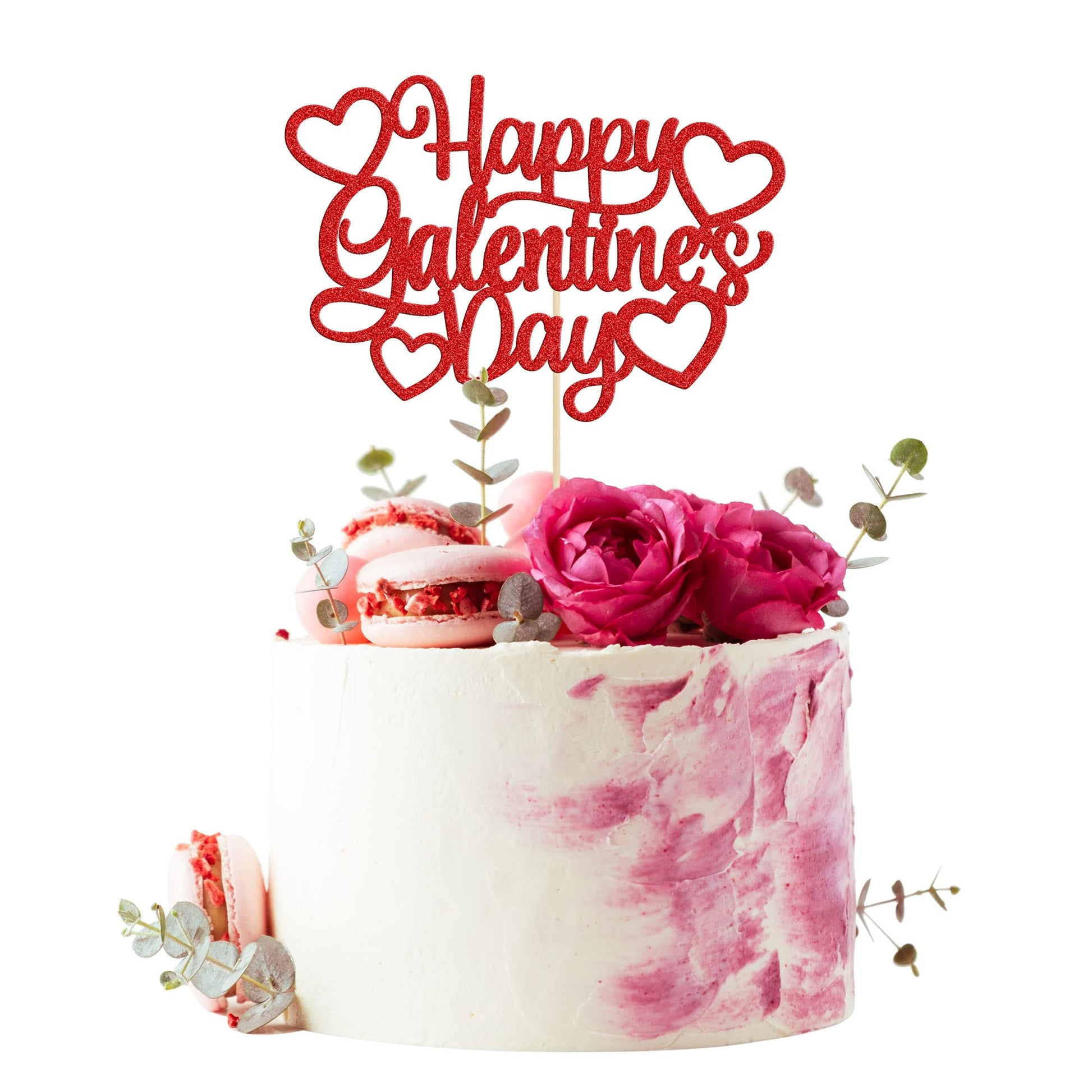 1Pc Happy Valentine'S Day Cake Topper Red Glitter Valentine'S Day Cake Topper Decorations For Valentine'S Day Theme Wedding Enga