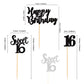 Ercadio 36 Pack Black Sweet 16 Cupcake Toppers Sixteen Happy Birthday Cake Picks Decorations For 16Th Birthday Party Supplies