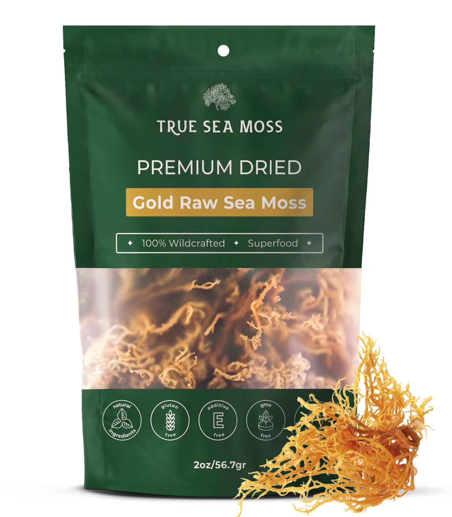 TrueSeaMoss Raw Irish Sea Moss - Wildcrafted Superfood for Skin & Hair - 2oz Pack