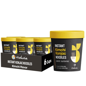 Hethstia Konjac Noodle Instant Kimchi Soup Cup - 6 Pack Low Carb Konjac Shirataki Angel Hair Pasta, Ready-to-Eat Gluten-Free, Lo