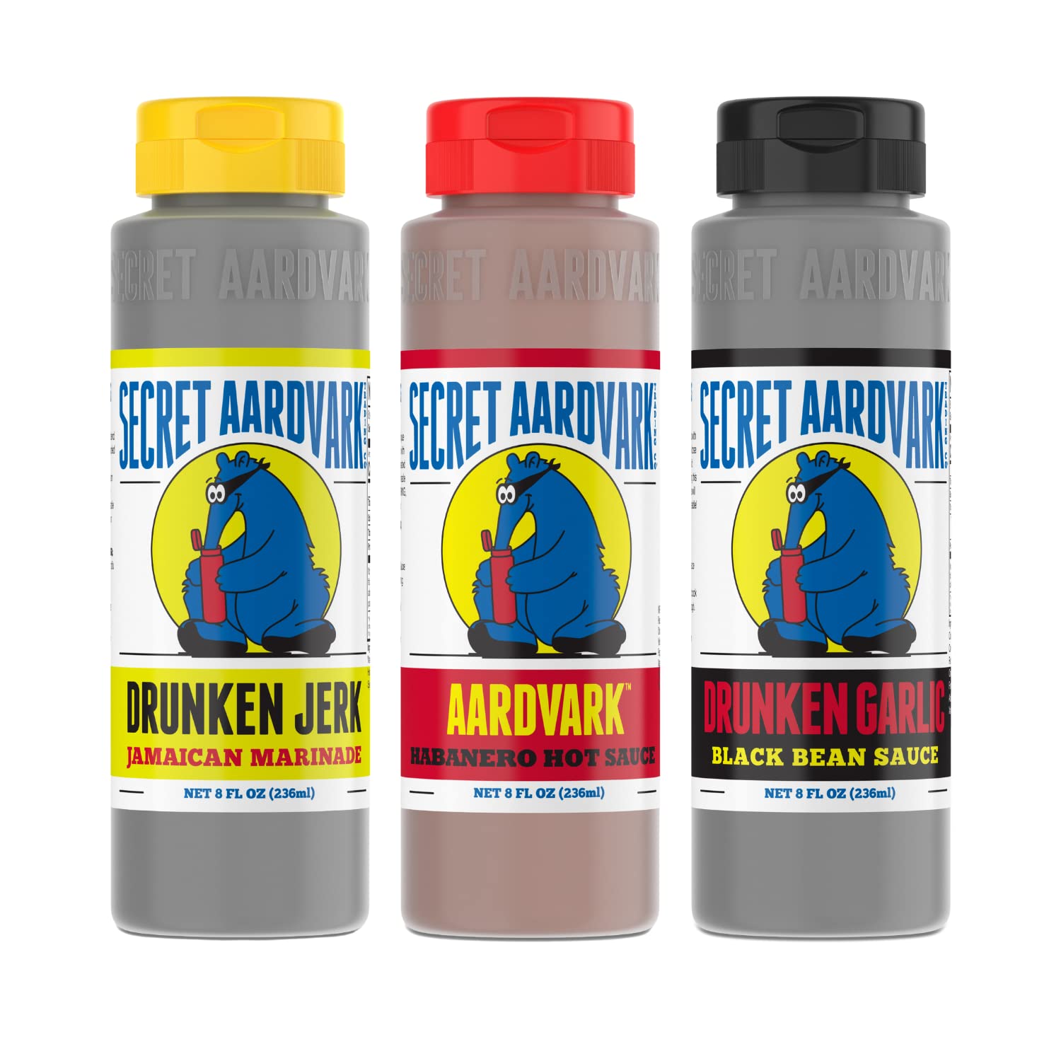 Secret Aardvark Hot Sauce Variety Pack - Drunken Jerk, Drunken Garlic, And Habanero Hot Sauce, Low Carb, Hot Sauce & Marinade Gift Set - 8 Fl Oz 3 Pack