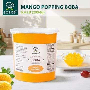Soeos Mango Popping Boba Pearls 6.6 lb - Bursting Boba for Bubble Tea, Shakes, Desserts, Smoothies, and Ice Cream Topping - Yellow
