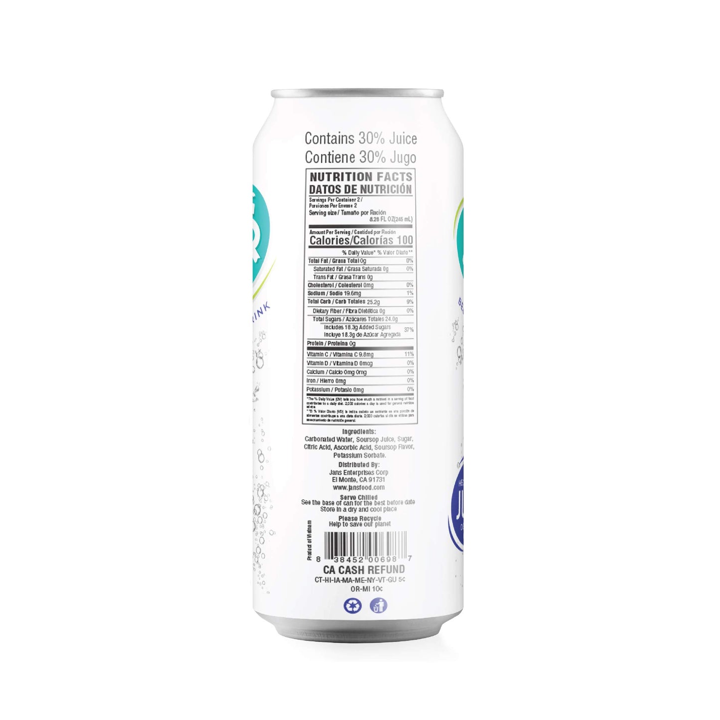 Jans Sparkling Soursop Juice, 16.9 oz (Pack of 12) | 100% Pure Graviola, Not From Concentrate, Tropical Refreshment