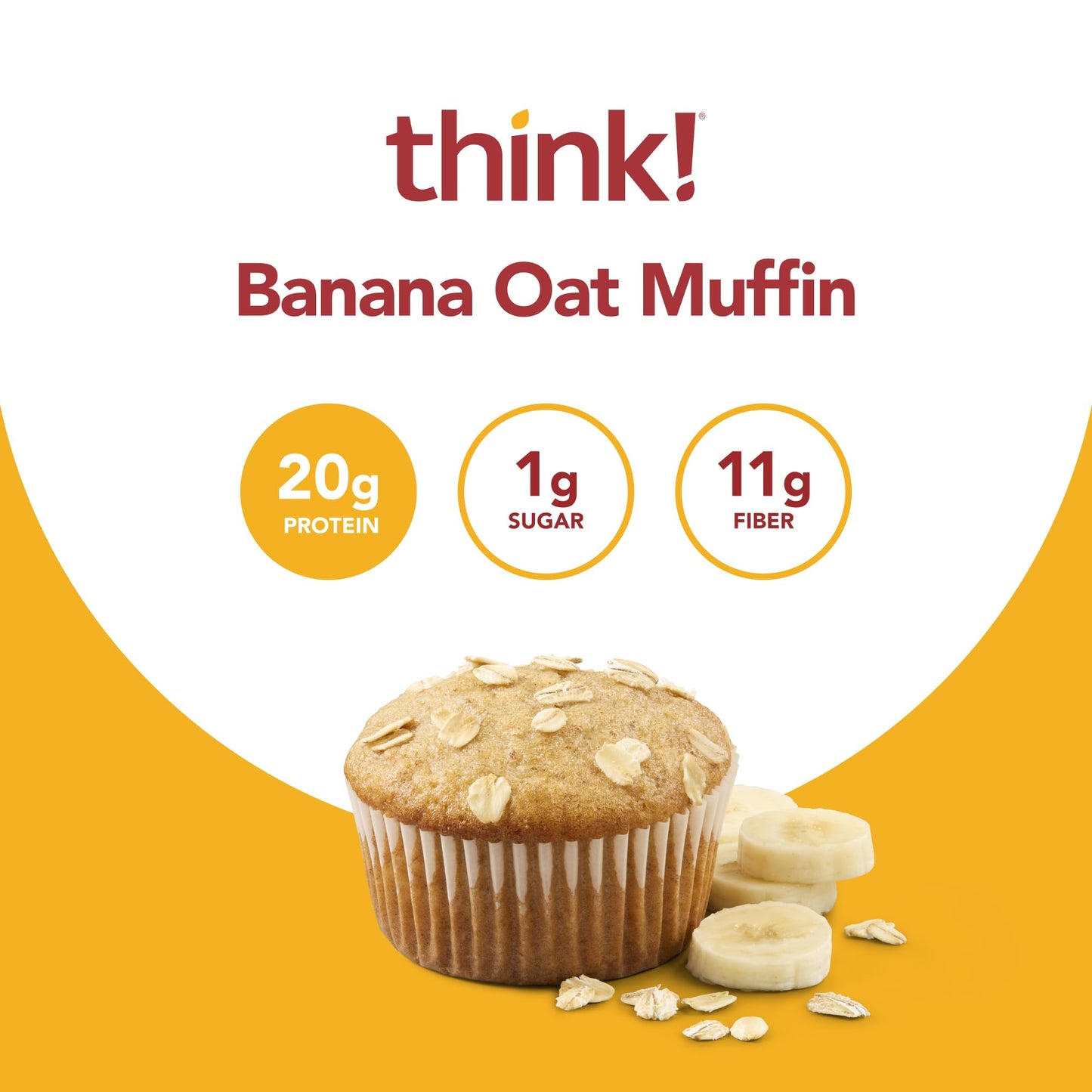 Think! Protein Bars, High Protein Snacks, Gluten Free, Kosher Friendly, Banana Oat Muffin, 10 Count