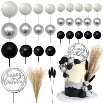 Colorful Balls Cake Topper Mini Balloons Cupcake Topper Foam Cake Balls Artificial Dried Flowers Cake Decorations For Wedding An
