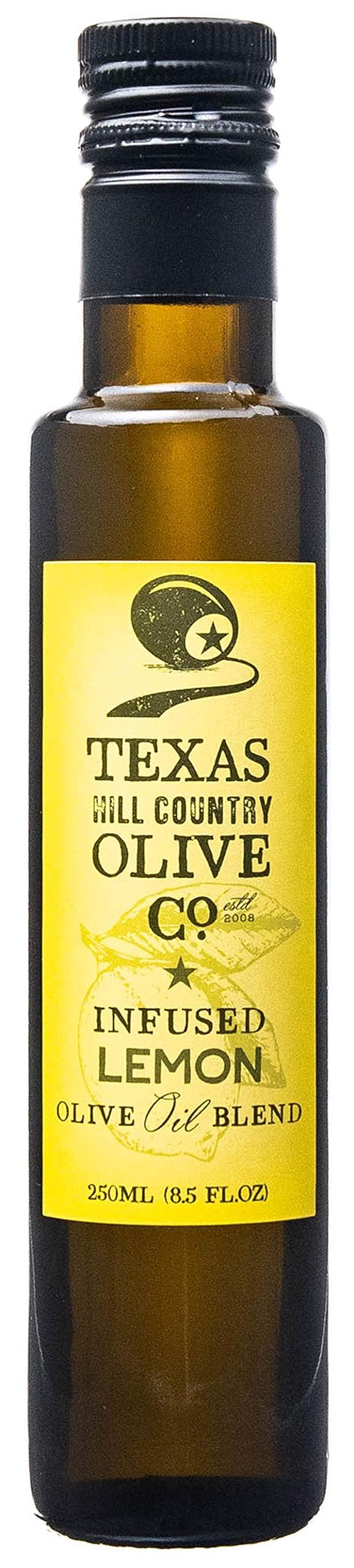 Texas Hill Country Olive Co Lemon Infused Olive Oil - Cold Pressed Gourmet EVOO - 8.5 oz - No Artificial Flavors or Added Sugar