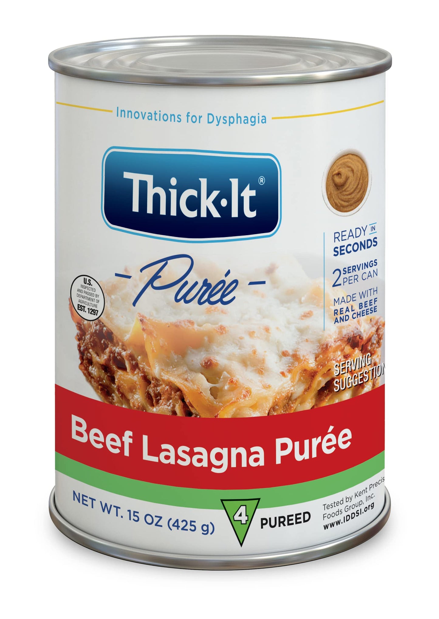 Thick-It Pureed Beef Lasagna (IDDSI)  Made with Real Beef & Cheese  Savory Flavor  Digestible Swallowing Aid  Simple-to-Use  15 oz Can (12 Pack)