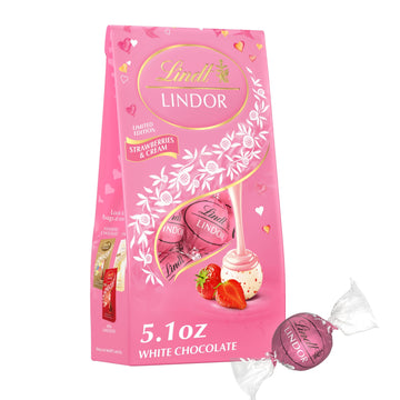 Lindt LINDOR Valentine's Strawberries and Cream White Chocolate Candy Truffles, 5.1 oz. Bag