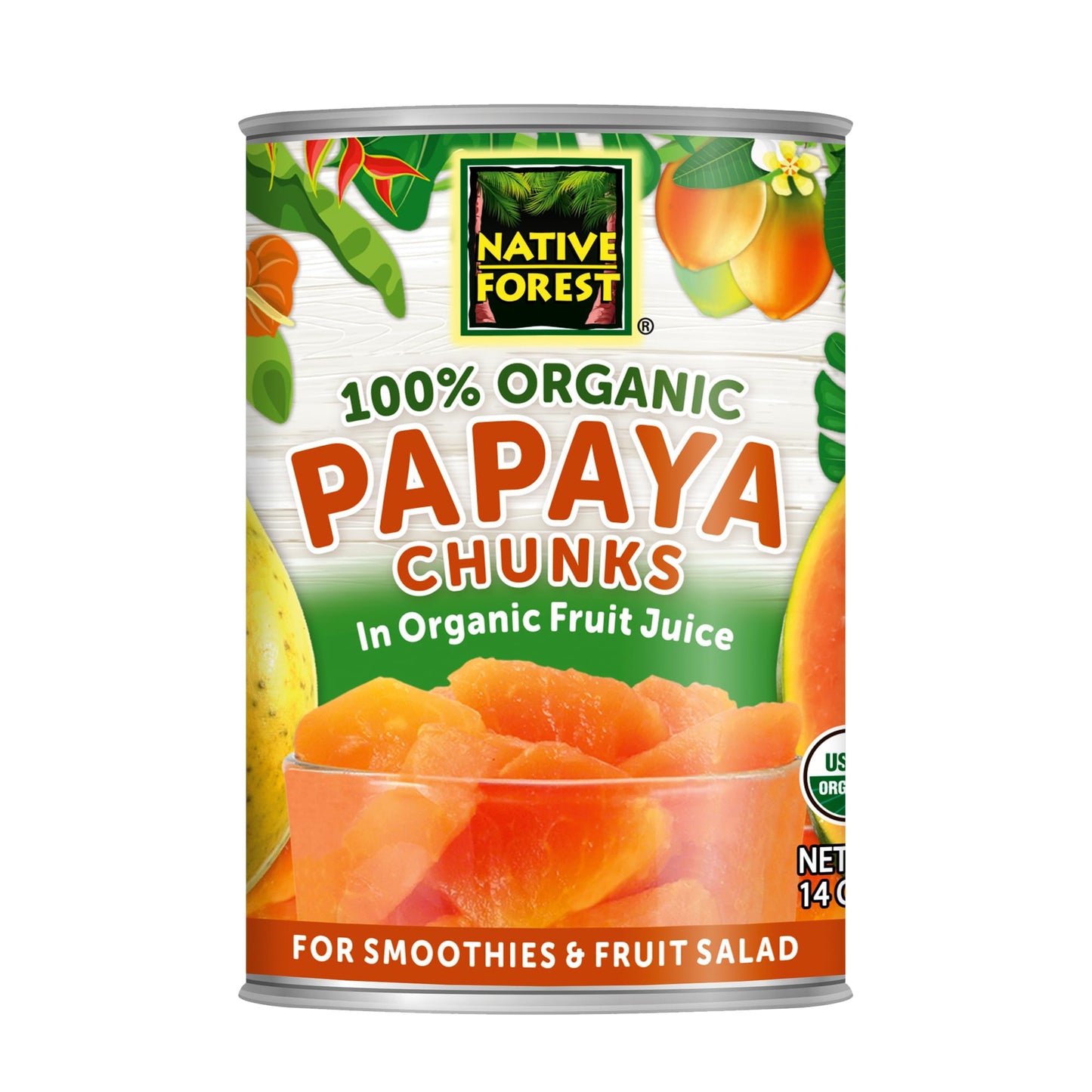 Native Forest Organic Papaya Chunks - Papaya Can, Papaya Juice, Canned Fruit, Organic Fruit, Canned Papayas, Papaya Fruit - 14 Ounce (Pack Of 6)