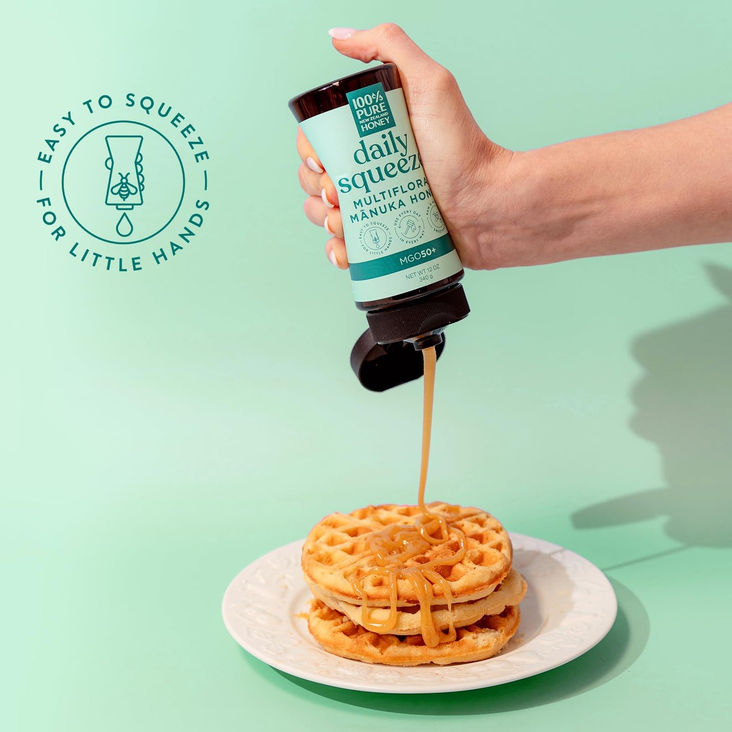 Manuka Honey New Zealand - Mgo 50+ Multifloral 100% Pure New Zealand Manuka Squeezy Honey, Raw Manuka Honey, 12 Ounce