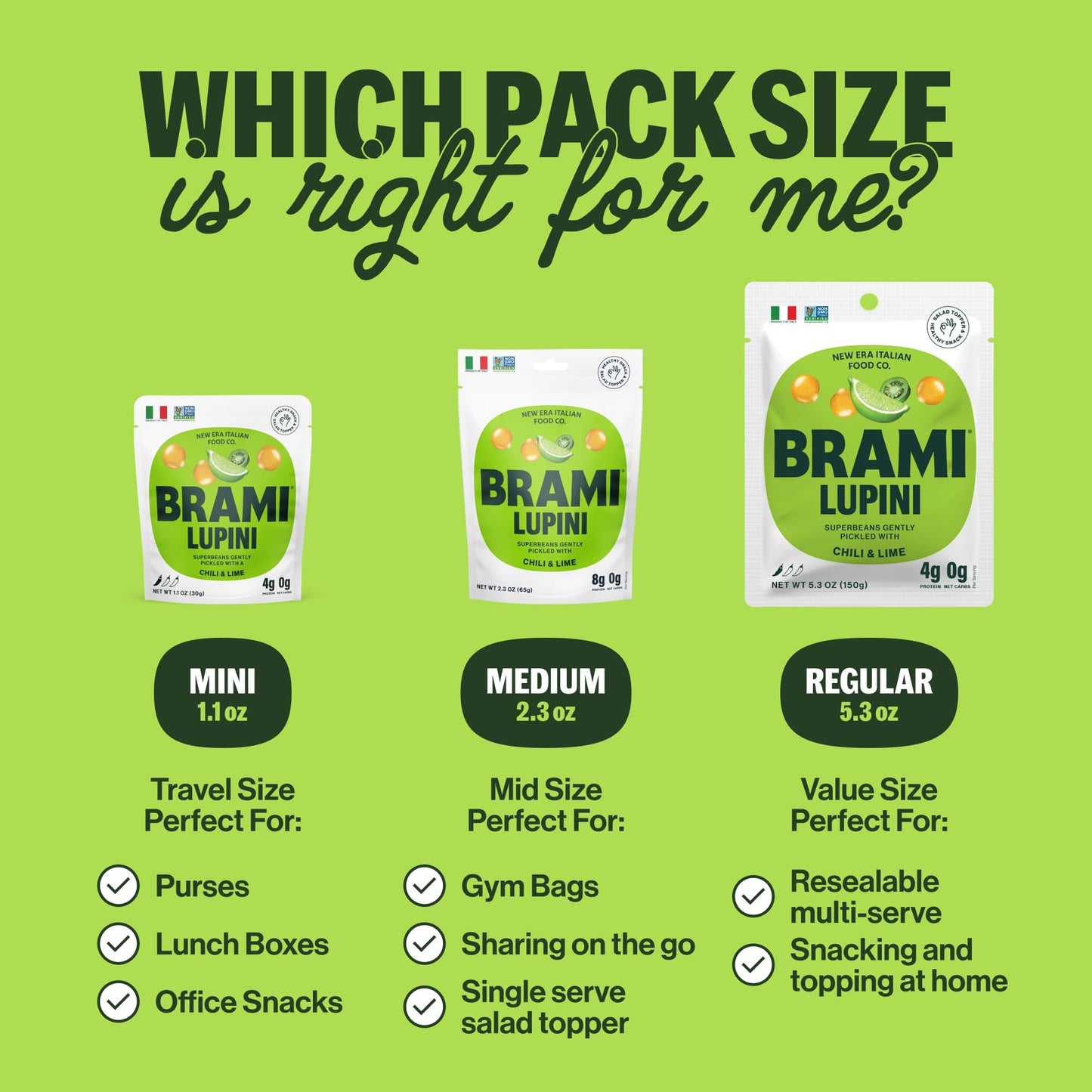 BRAMI Lupini Beans Snack, Chili & Lime, 7g Protein, Vegan, 5.3 Ounce (Pack of 8)