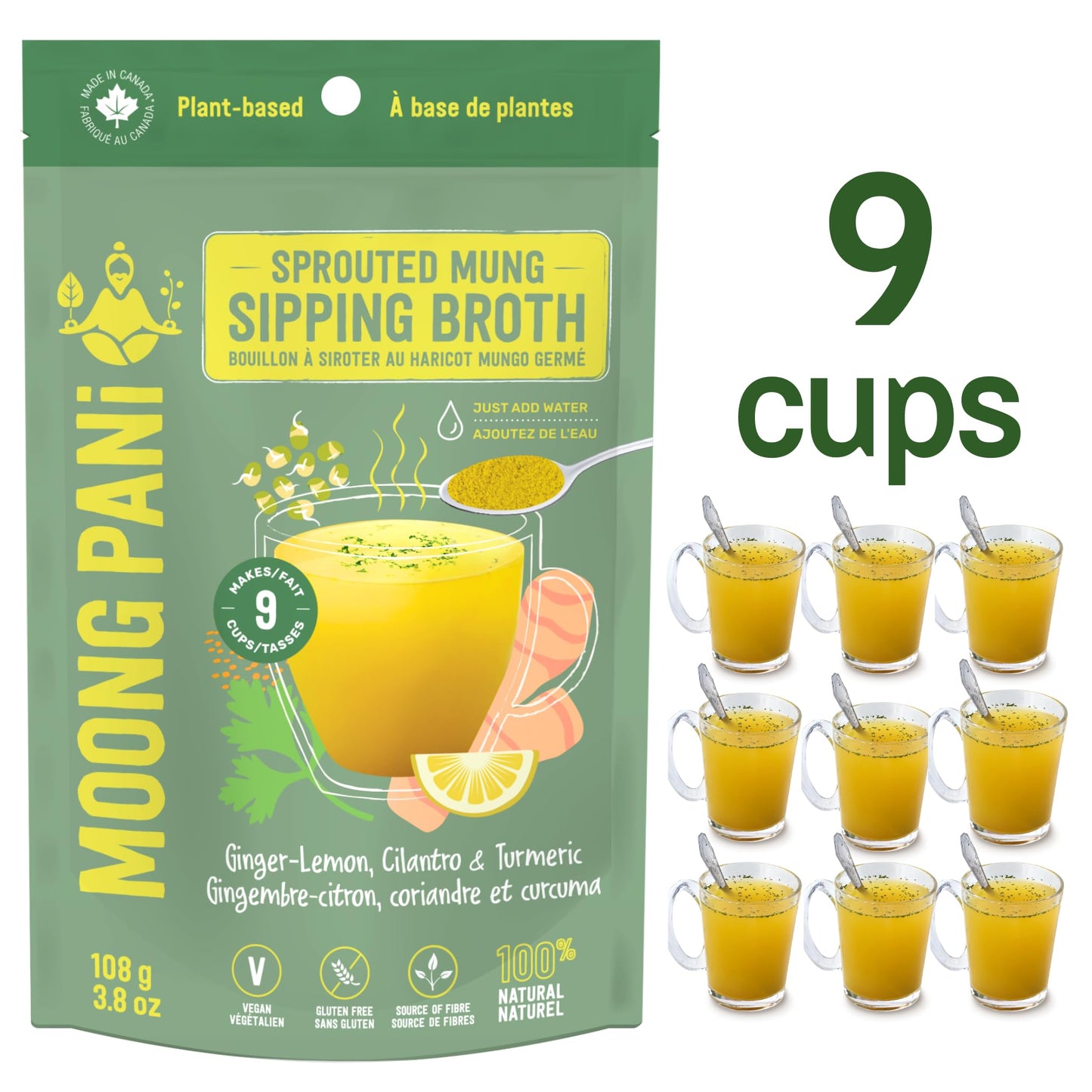Moong Pani Vegetable Broth Soup Powder (Ginger, Lemon & Turmeric) Gluten-Free, Detox, All Natural, Lower Sodium, Vegan, Keto, Hi