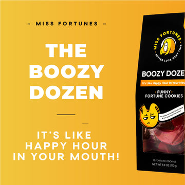 MISS FORTUNES Funny Fortune Cookies, Box of 12 Individually Wrapped, Great for Cocktail Parties, Boozy Dozen