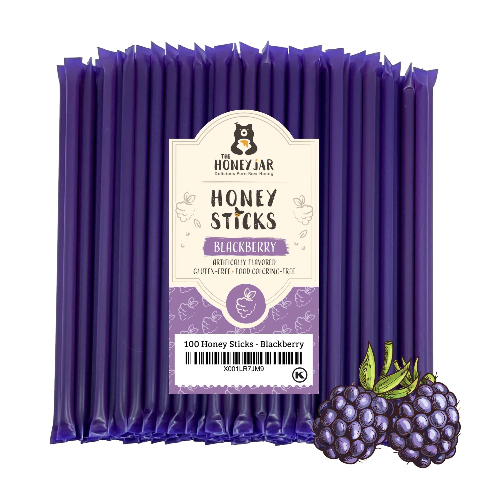 The Honey Jar Blackberry Flavored Honey Sticks - Pure Honey Straws For Tea, Coffee, Or A Healthy Treat - One Teaspoon Of Flavore