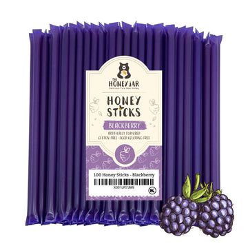 The Honey Jar Blackberry Flavored Honey Sticks - Pure Honey Straws For Tea, Coffee, Or A Healthy Treat - One Teaspoon Of Flavore