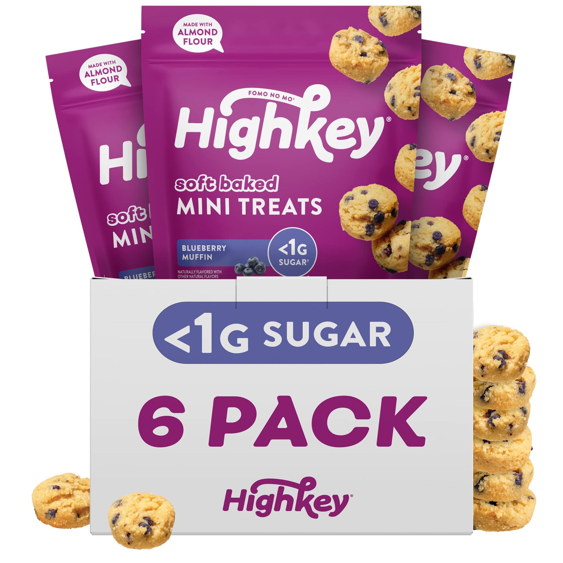 Highkey Blueberry Muffin Mini Treats, Gluten Free And Grain Free, Low Carb Keto Snack, Zero Sugar, 2 Oz Bags (Pack Of 6)