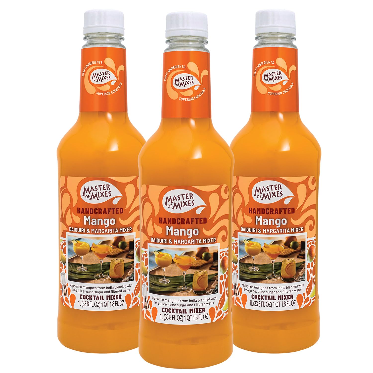 MASTER OF MIXES Mango Daiquiri Margarita Drink Mix, Ready to Use, 1 Liter Bottle, Pack of 3, 33.8 Fl Oz