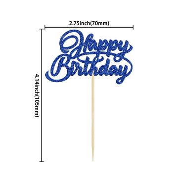 24Pcs Happy Birthday Cupcake Toppers Dark Blue Glitter Birthday Cupcake Food Picks For Celebrating Happy Birthday Party Cake Dec