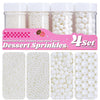 White Pearl Sprinkles for Cake Decorating, 11.3 Oz Edible Pearls Sugar Large Capacity 4 Jars Set for Baking Cookie Ice Cream Cup