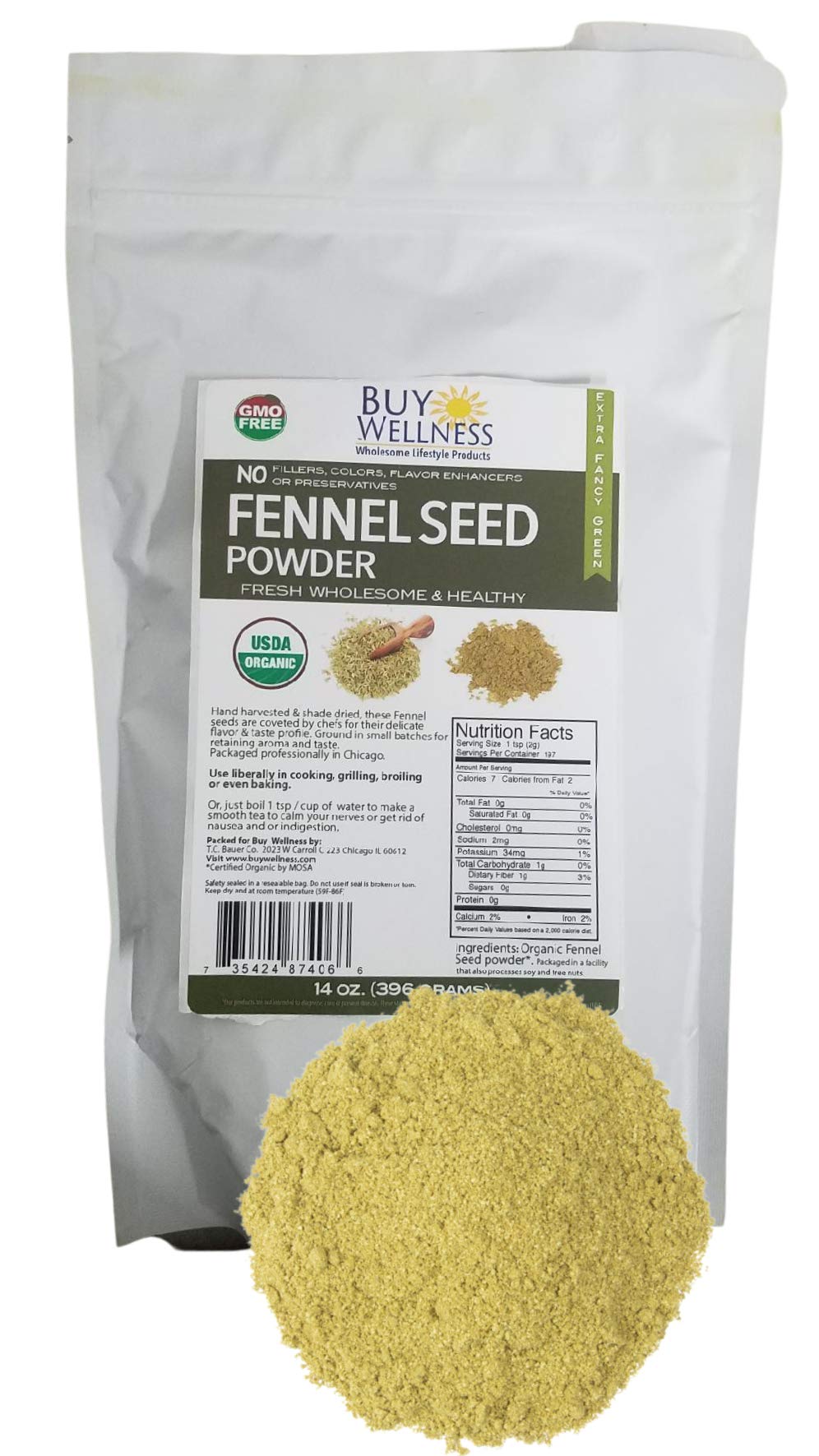 Buy Wellness Organic Fennel Seeds Powder, Non-GMO, Gluten-Free, 16 oz Bulk Pack