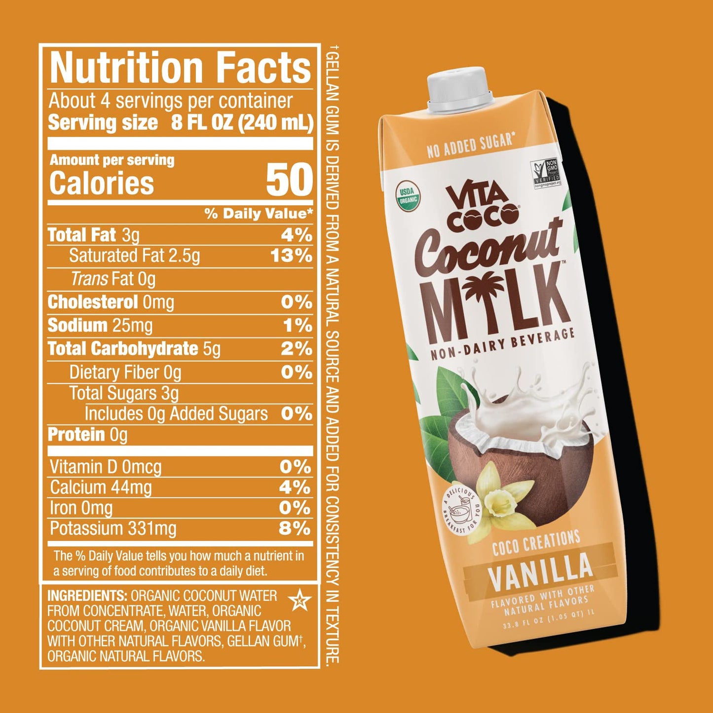 Vita Coco Vanilla Organic Coconut Milk, Plant Based, Dairy Free Milk Alternative - Gluten Free, Soy Free, and Unsweetened - Perf