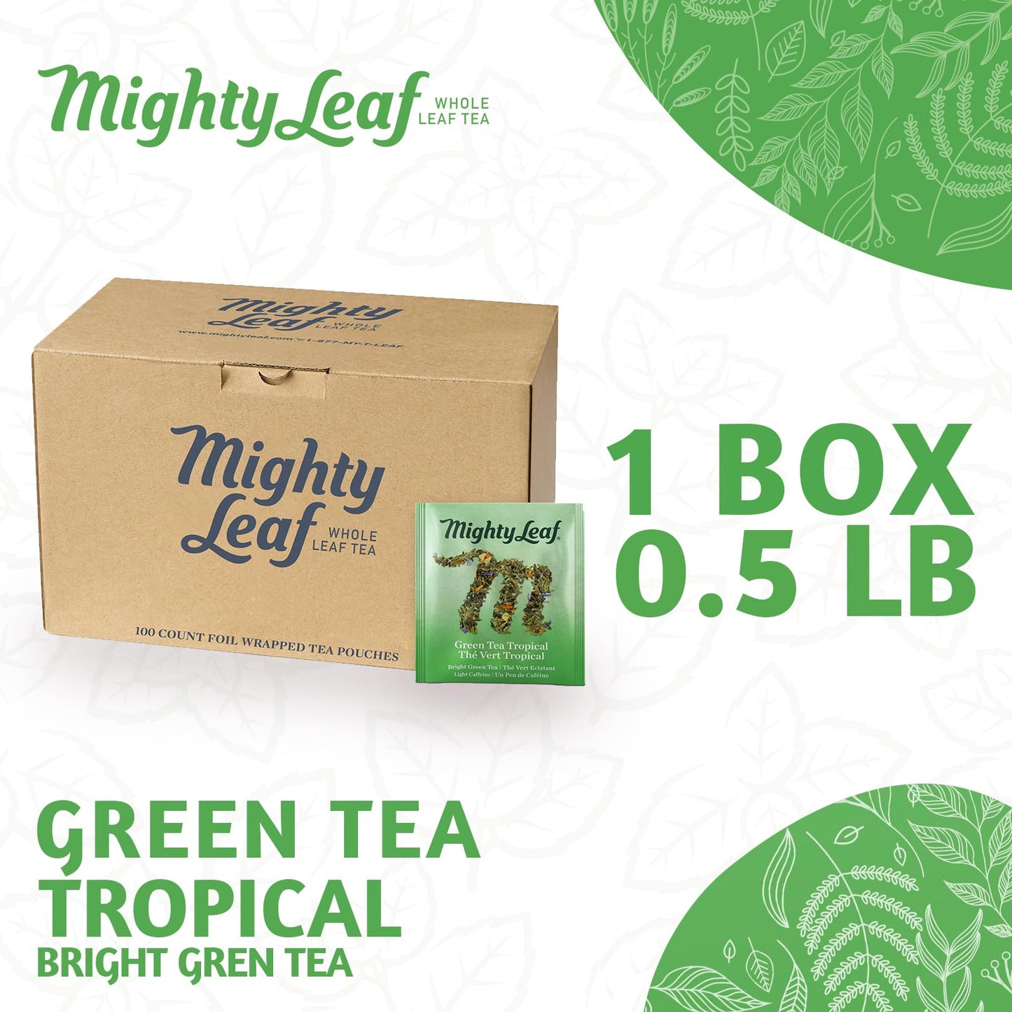 Mighty Leaf Green Tea Tropical 100 Count - Premium Loose Leaf Tea, Refreshing Flavor