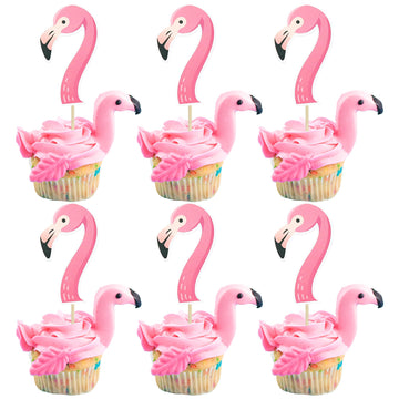 Gyufise 36Pcs Flamingo Cupcake Toppers Tropical Cupcake Toppers Aloha Summer Cake Topper Decorations For Luau Hawaiian Theme Bab