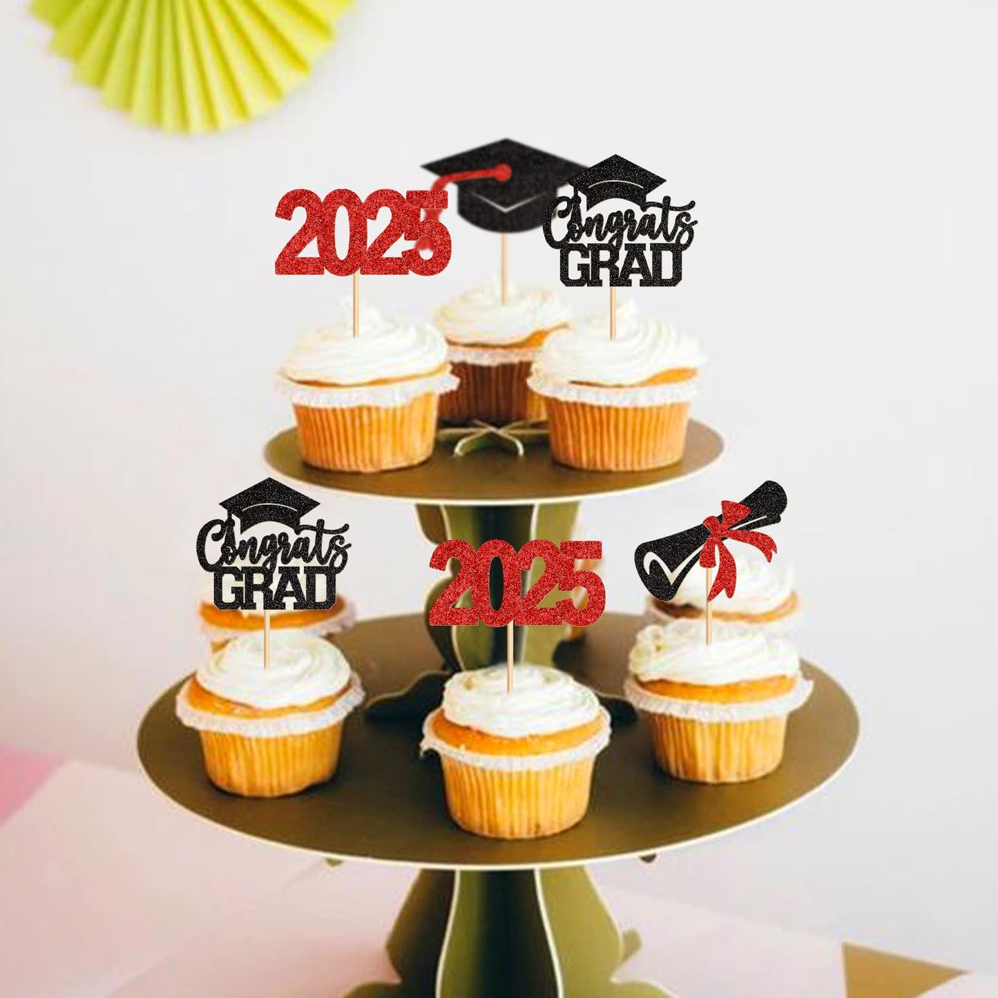 Keaziu 24 Pack Graduation Cupcake Toppers Class of 2025 Congrat Red Party Supplies