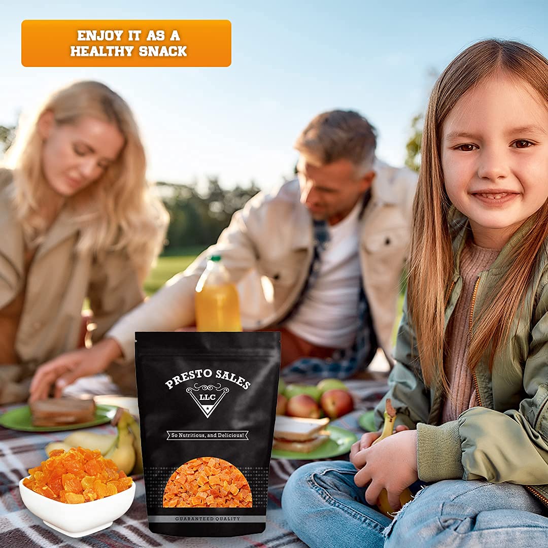 Presto Sales Apricot, Fancy Chopped, Sweet Turkish, 80 Oz. | No Added Sugar, Dried Fruit, Snack | Dietetic, Vegan, Intense Flavor, Burst Of Energy, 1 Choice | Resealable 5 Lbs. Bag