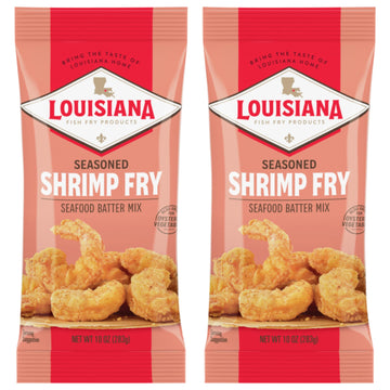 Louisiana Fish Fry Products - Seasoned Shrimp Fry Seafood Batter Mix - Also Great For Oysters And Vegetables - 10 Oz. Bag (Pack Of 2) - Crispy, Cajun-Style Coating