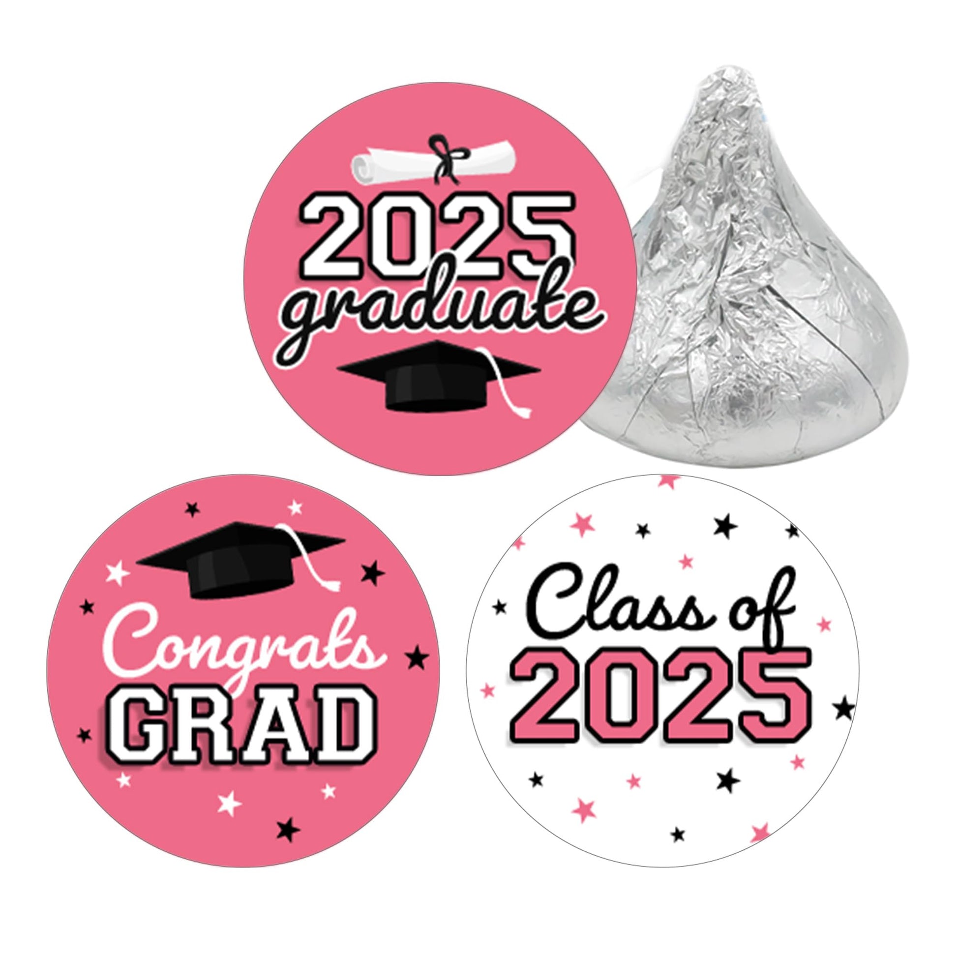 Pink Graduation Party Stickers for Kisses Candy, Chocolate Drops, 2025 Grad Party Favors - 180 Count
