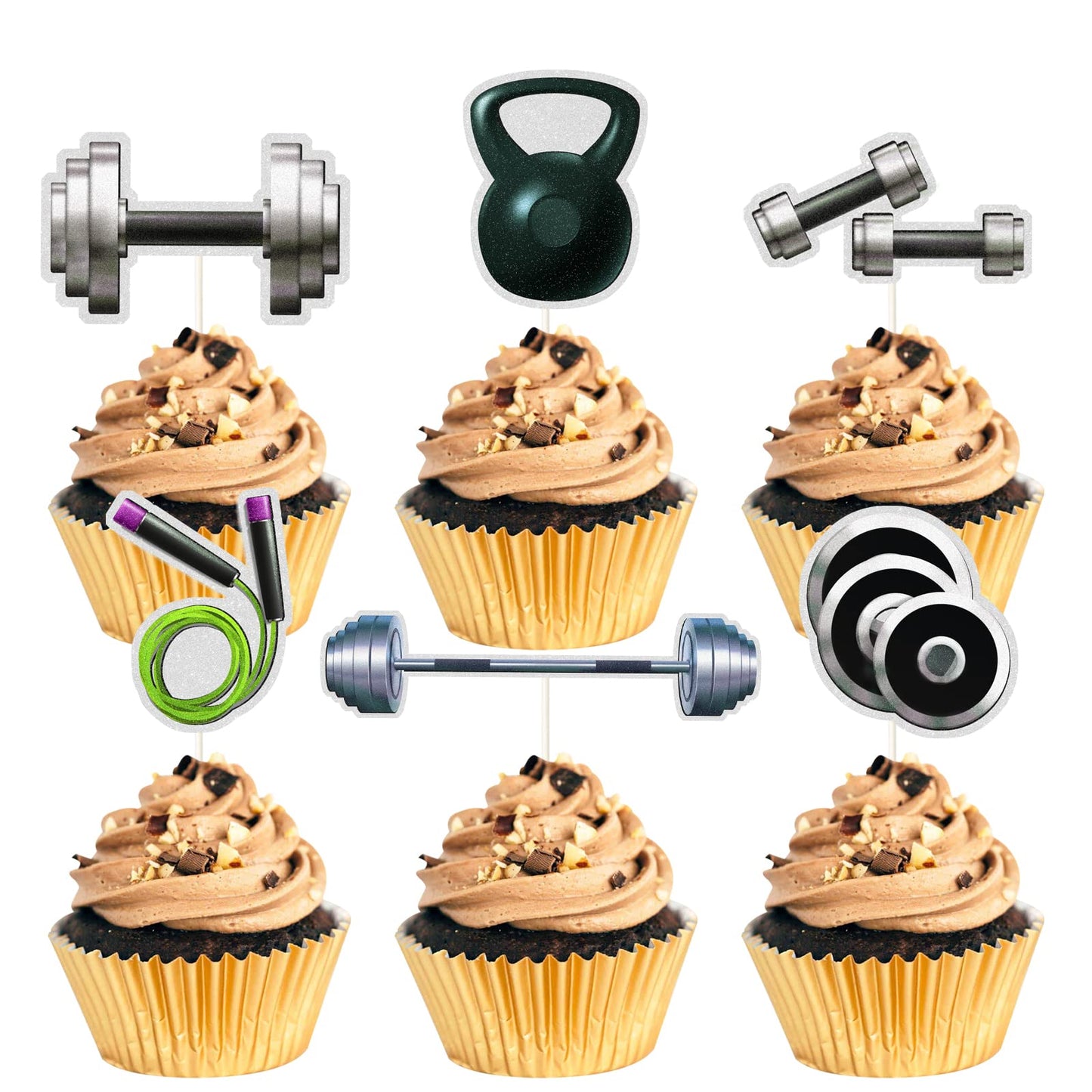 Mefeng Gym Theme Cupcake Toppers, Weight Lifting Cupcake Toppers For Cross Fit Party, Muscle Party And Fitness Themed Birthday P
