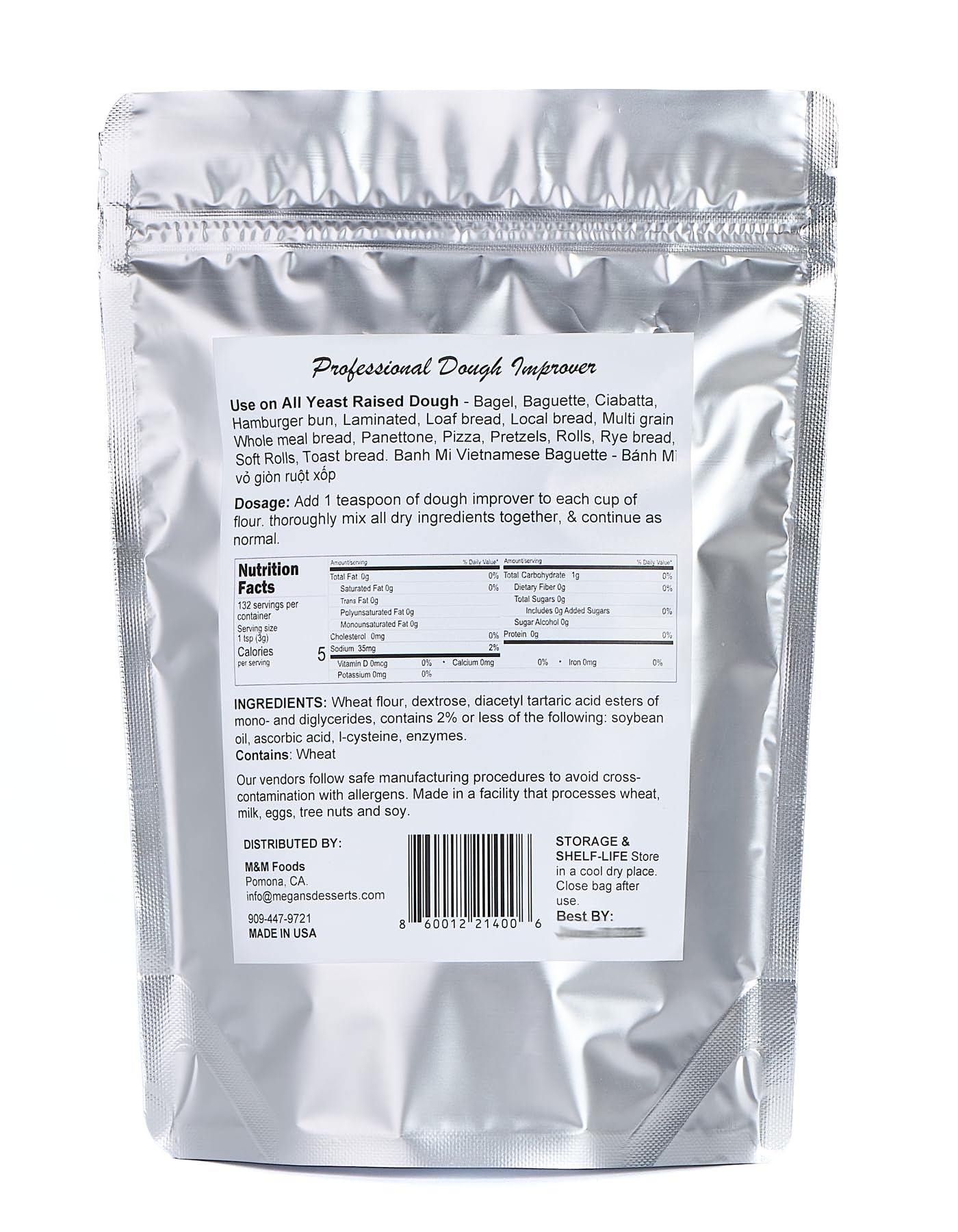 M&M Foods Professional Dough Improver - 14 oz Bag, Dough Enhancer, Ideal for Baking