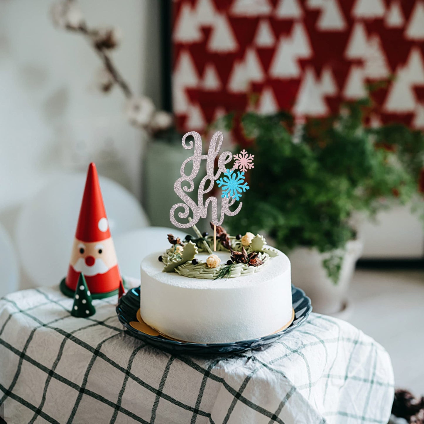 1 Pcs Snowflake He Or She Cake Topper Glitter Gender Reveal Boy Or Girl Cake Pick For Snowflake Gender Reveal Baby Shower Kids B