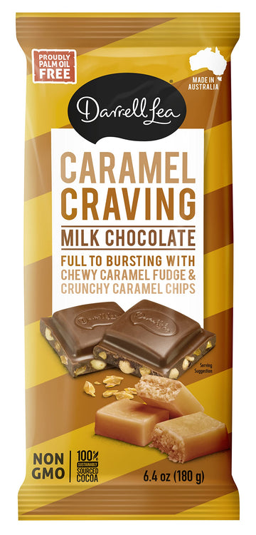 Darrell Lea Caramel Craving Chocolate Bar, Premium 6.4 Ounce Chocolate Bar Filled With Caramel Fudge & Caramel Chips | 100% Sust