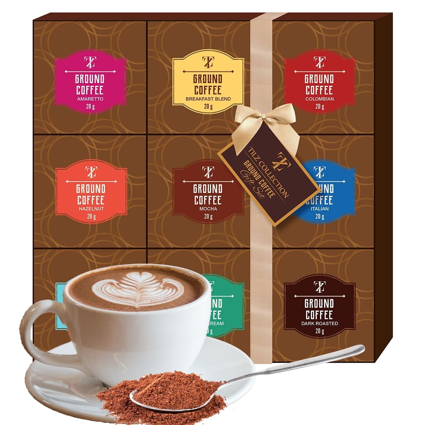 Tilz Gourmet Coffee Gift Set - 9 Ground Coffee Assortment, Tasting Kit, 0.7 Ounce Each, Perfect for Coffee Lovers