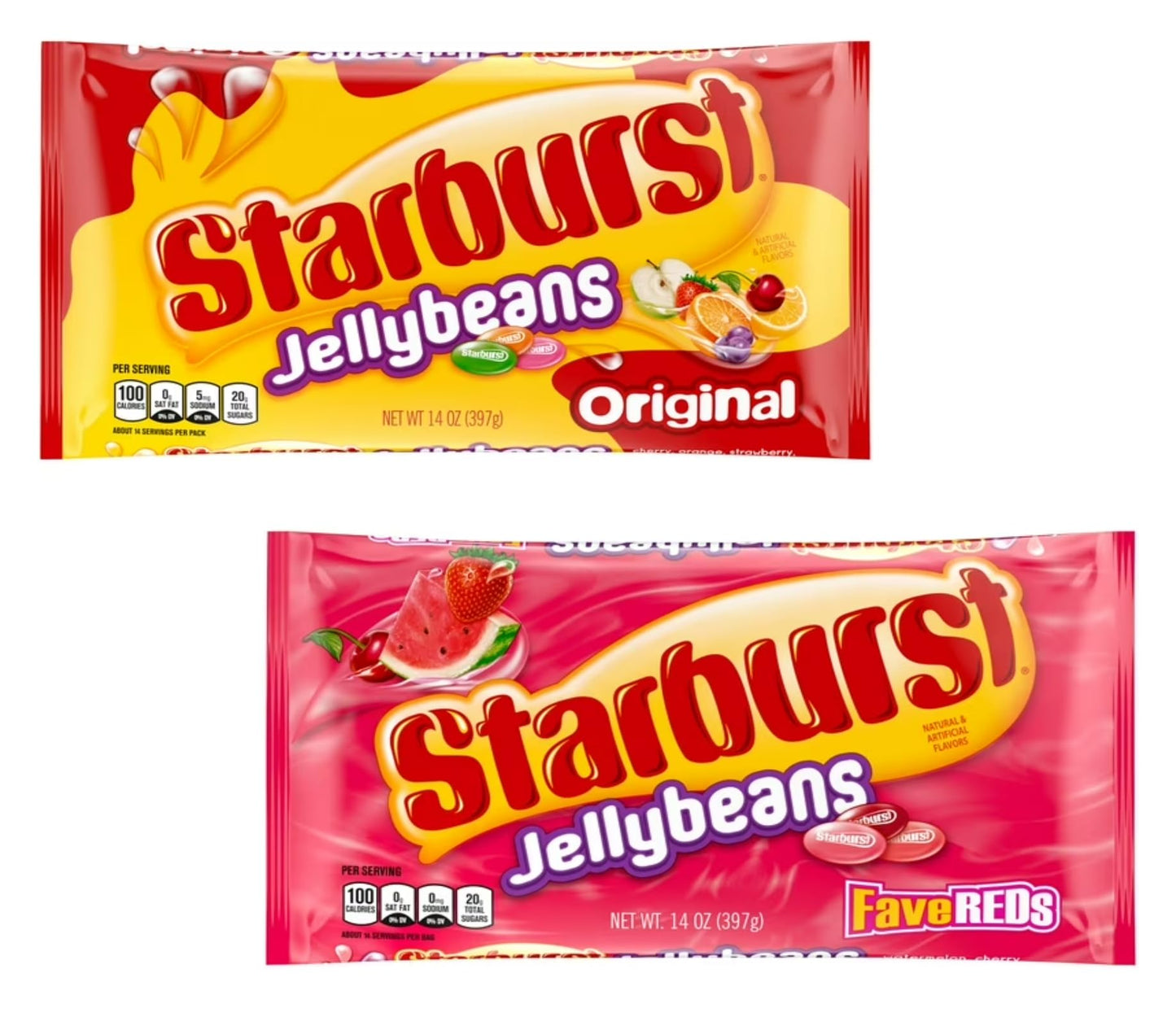 Starburst Jelly Beans - 2-Pack Fave Reds Jelly Beans and Original (14 oz each) - Sweet Fruit Jelly Candy - Delicious Holiday Var