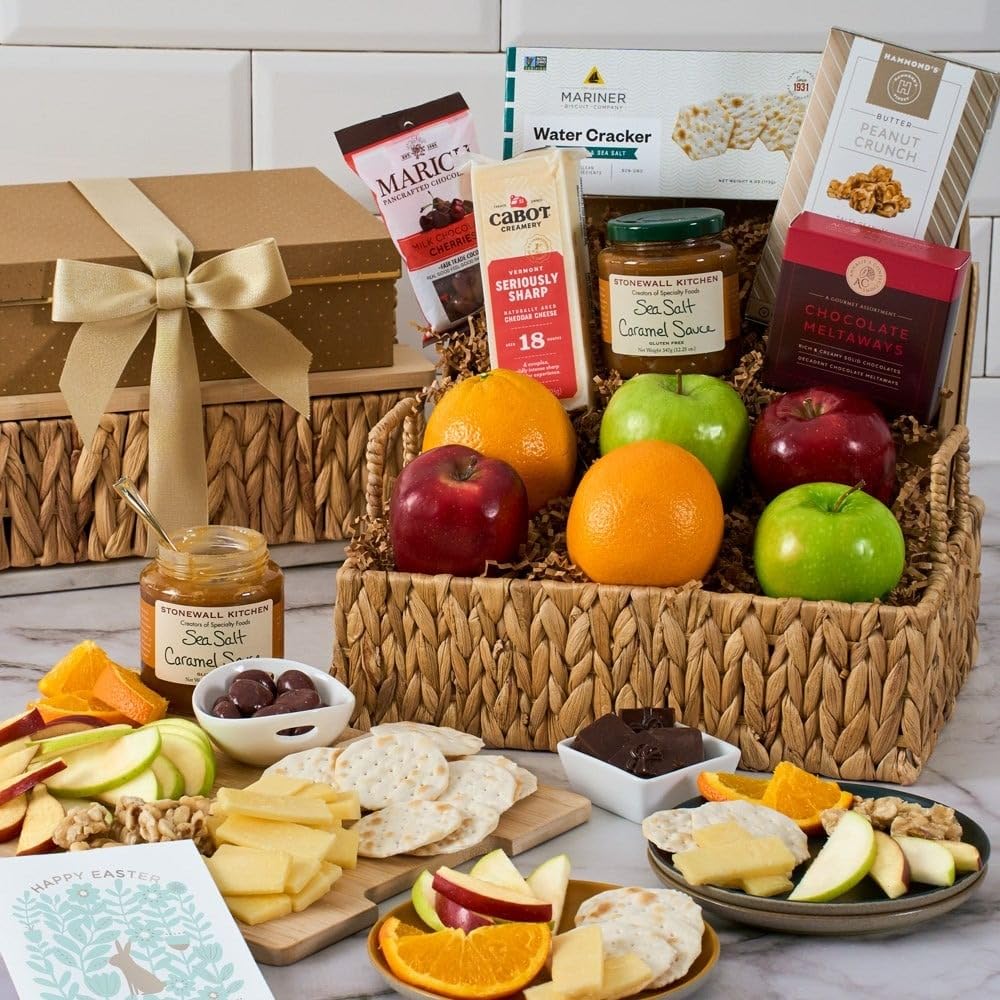 Easter Fruit Basket Of Fresh Fruits, Cheese, Caramel Sauce And Chocolate By Gourmetgiftbaskets.Com