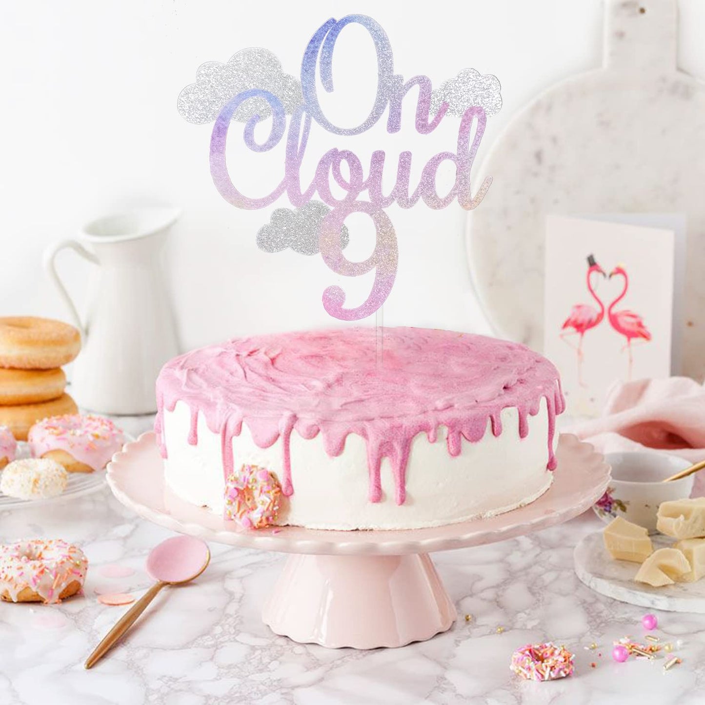 Festusdecor Glitter On Cloud 9 Cake Topper, Cake Topper, Happy 9Th Birthday Cake Decor, Nineth Cake Topper, Dreamy Gradient Colo