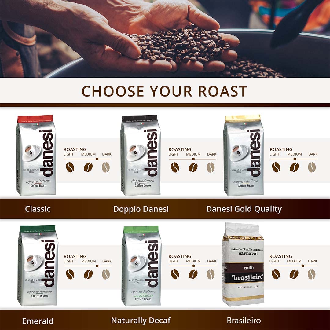Danesi Caffe Italian Whole Coffee Beans - Espresso Coffee Beans And Medium Roast Whole Bean - Perfect For Espresso Machines, French Press, And Home Brewing - Brasileiro (2.2 Lb)