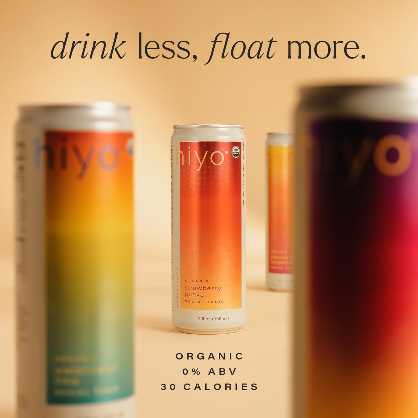 Hiyo Organic Social Tonic- Passion Fruit Tangerine  12 Pack - N.A. Functional Seltzer  Sparkling Water Crafted with Organic Adaptogens  Nootropics  & Botanicals